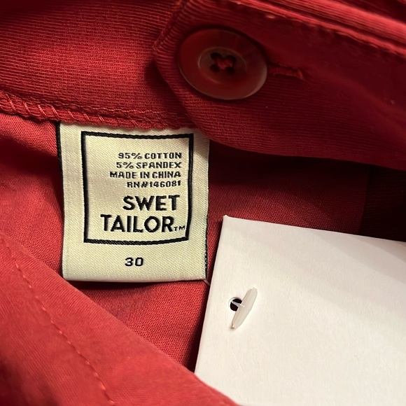 Swet Tailor Men’s The Everyday Chino Short in Red Wine soft Size 30 NWT - Picture 5 of 8